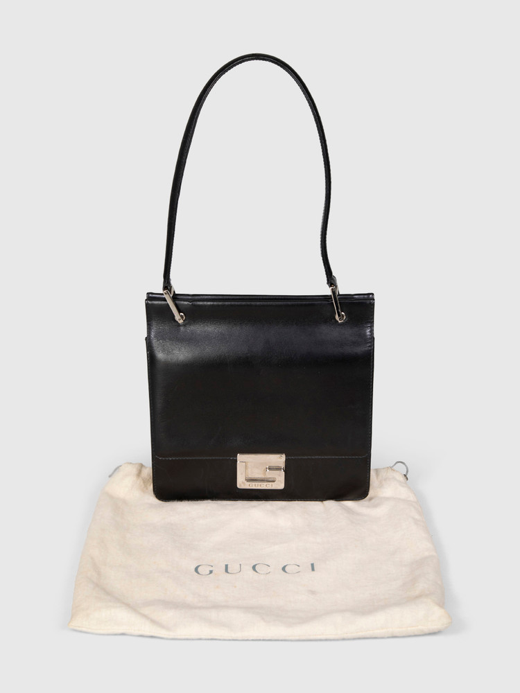 Gucci Vintage Black Calfskin Square G Shoulder Bag