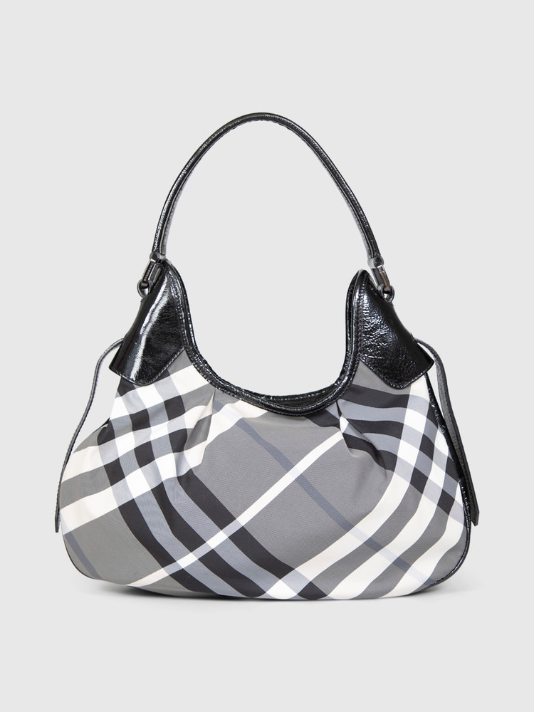 Burberry Grey Beat Check Brooklyn Hobo Bag with Purse