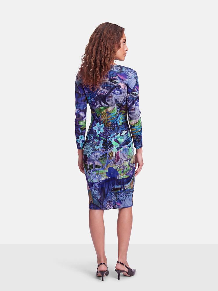 Issey Miyake Pleats Please Purple Aurora Jungle Print Dress