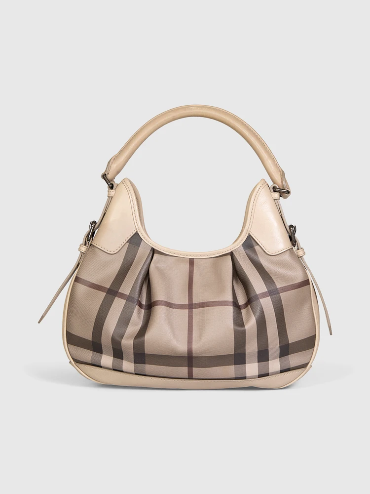 Burberry Beige Brooklyn Check Hobo Bag