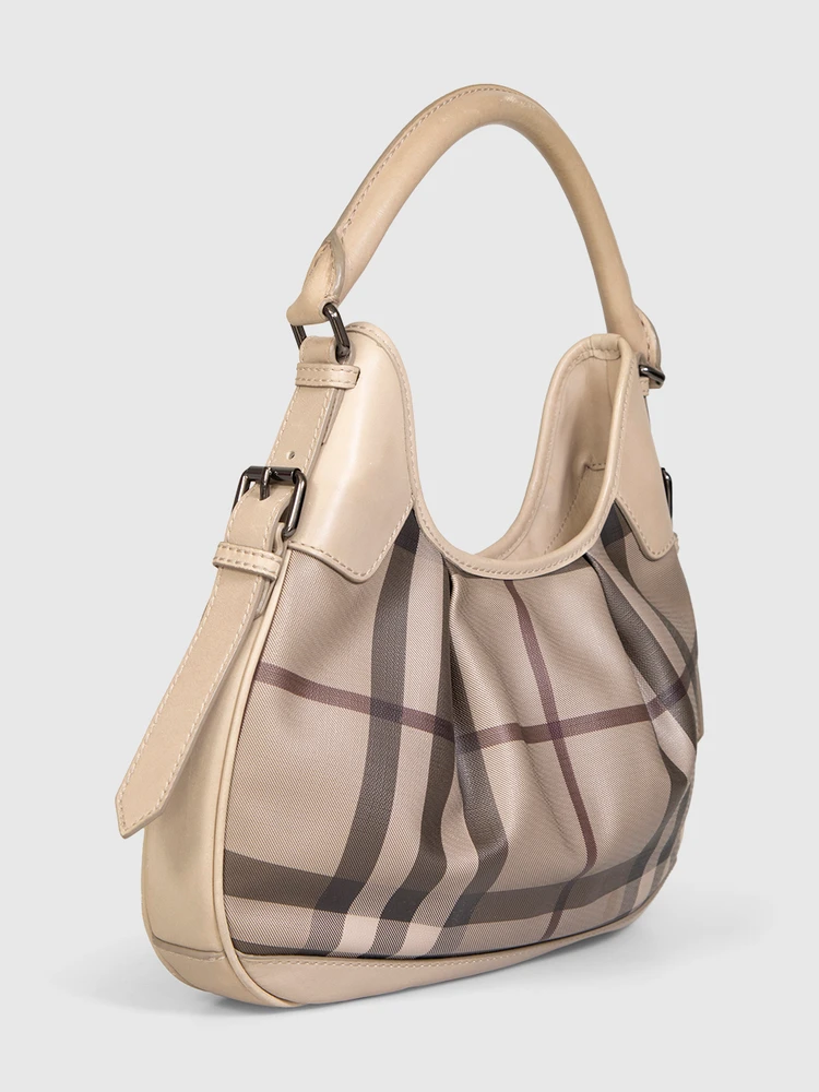 Burberry Beige Brooklyn Check Hobo Bag