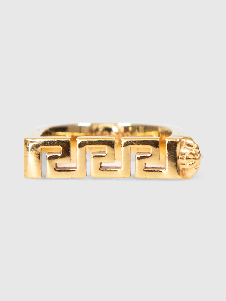 Versace Gold Tone Metal Greca Bar Ring