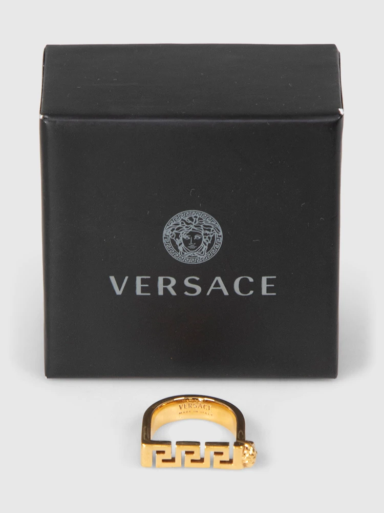 Versace Gold Tone Metal Greca Bar Ring