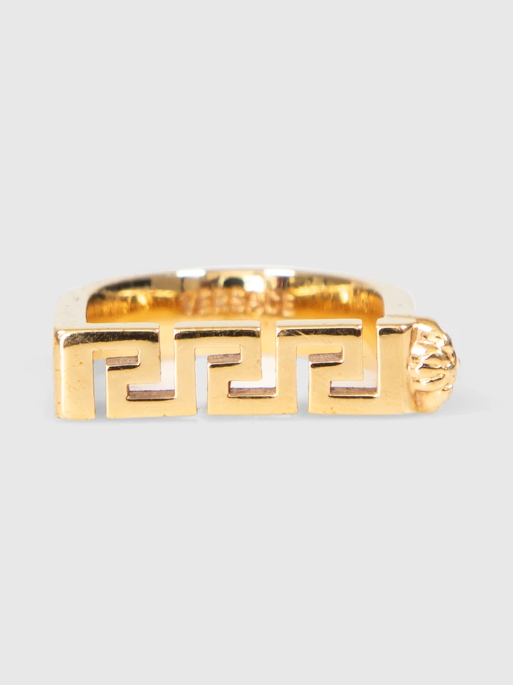Versace Gold Tone Metal Greca Bar Ring