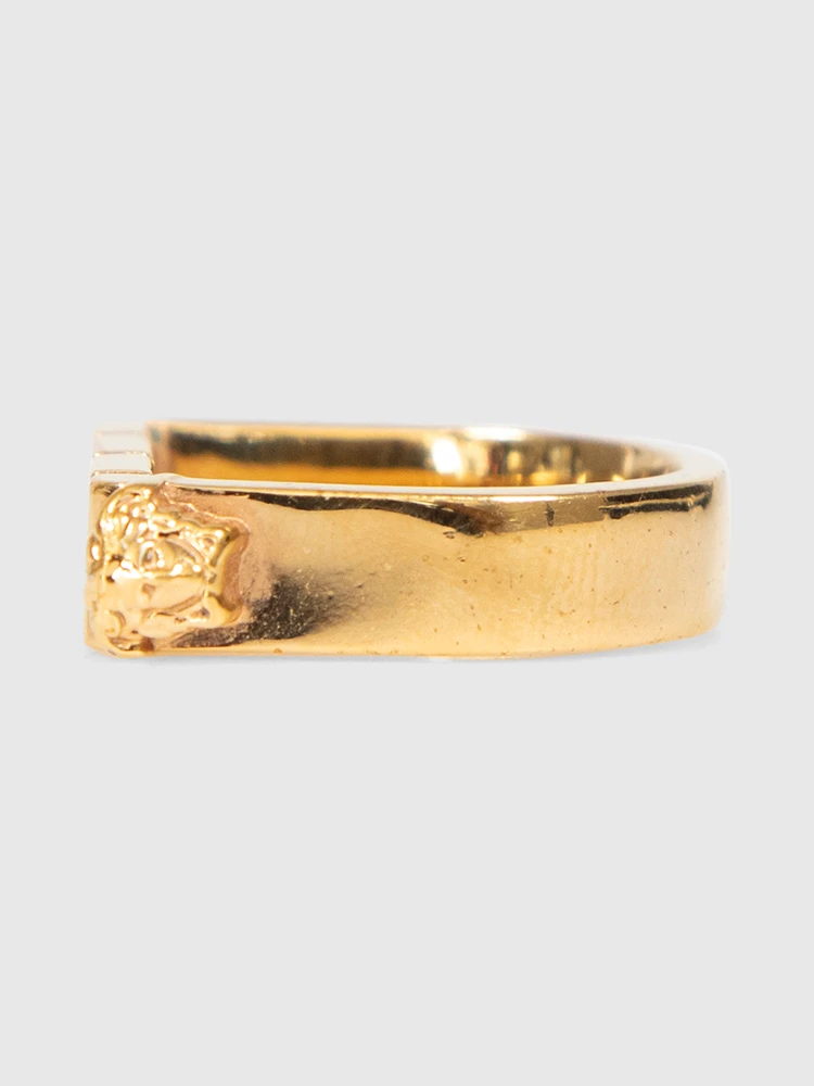 Versace Gold Tone Metal Greca Bar Ring