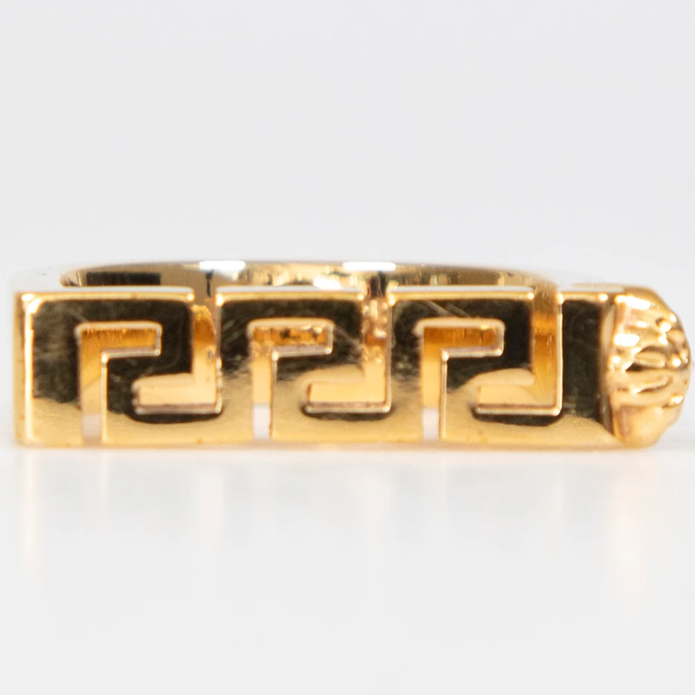 Versace Gold Tone Metal Greca Bar Ring