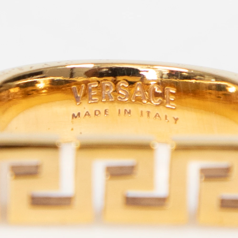 Versace Gold Tone Metal Greca Bar Ring