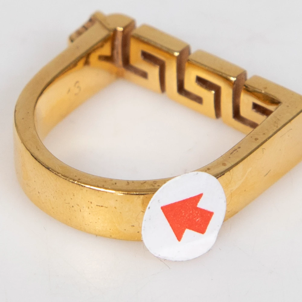 Versace Gold Tone Metal Greca Bar Ring