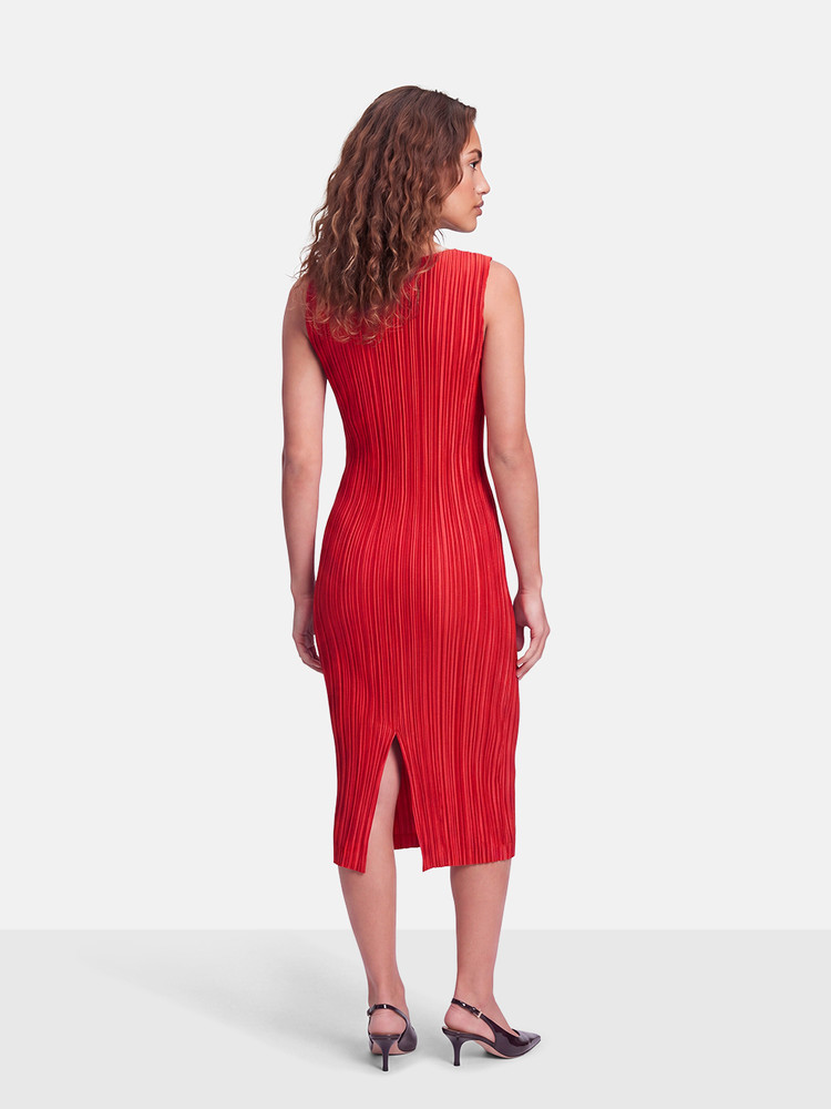 Issey Miyake Pleats Please Red Midi Pleated Dress