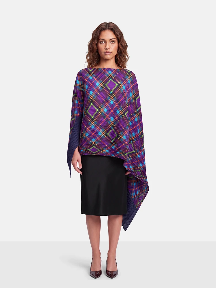 Issey Miyake Pleats Please Tartan Pleated Poncho