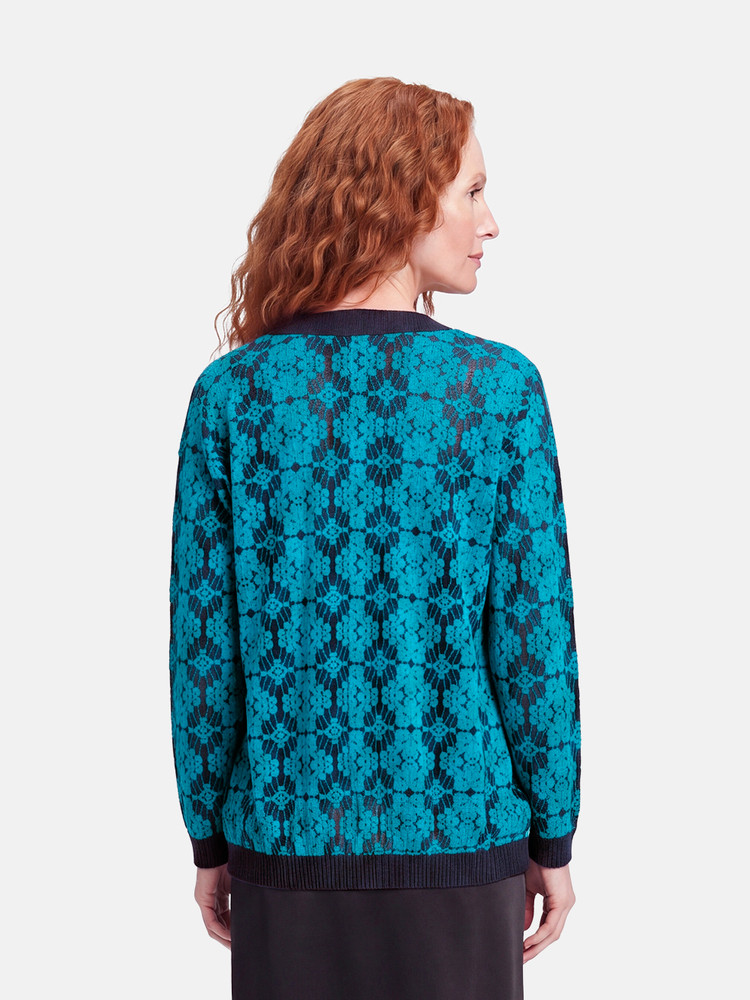 Issey Miyake Pleats Please Blue Embroidered Cardigan