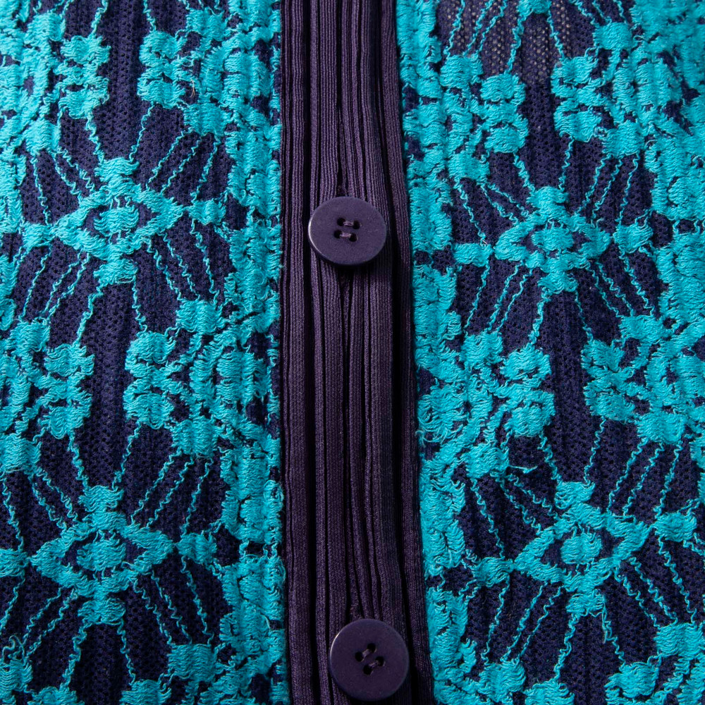 Issey Miyake Pleats Please Blue Embroidered Cardigan
