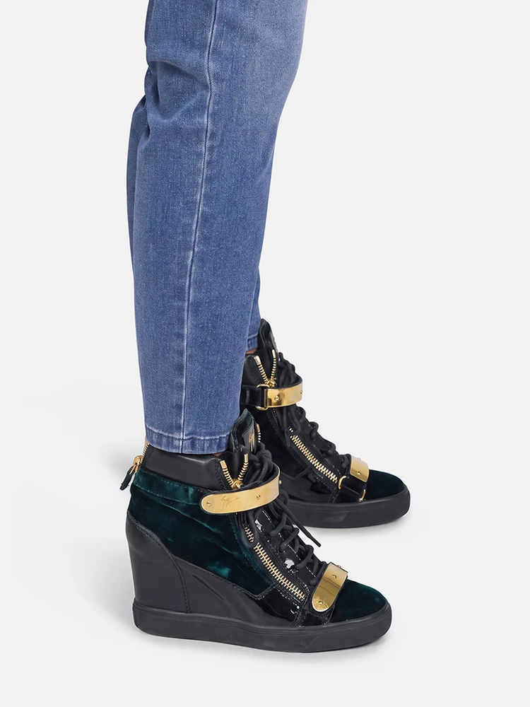 Giuseppe Zanotti Green & Black Wedge Trainers