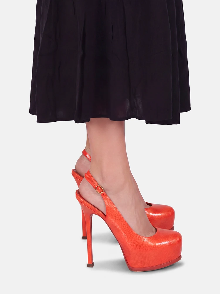 Saint Laurent Red Patent Leather Slingback Heels
