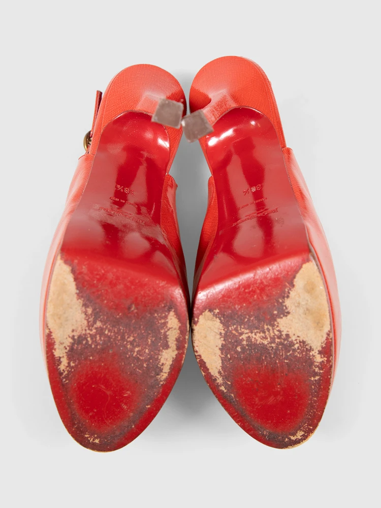 Saint Laurent Red Patent Leather Slingback Heels
