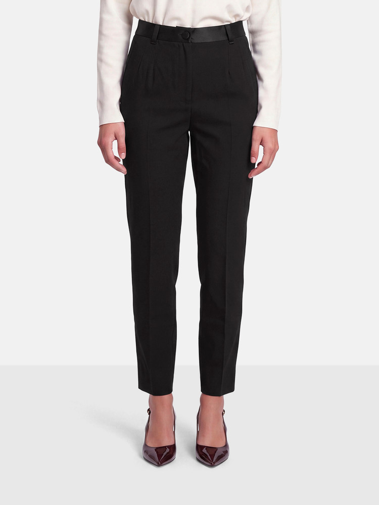 Dolce & Gabbana Black Wool Satin Tape Trousers