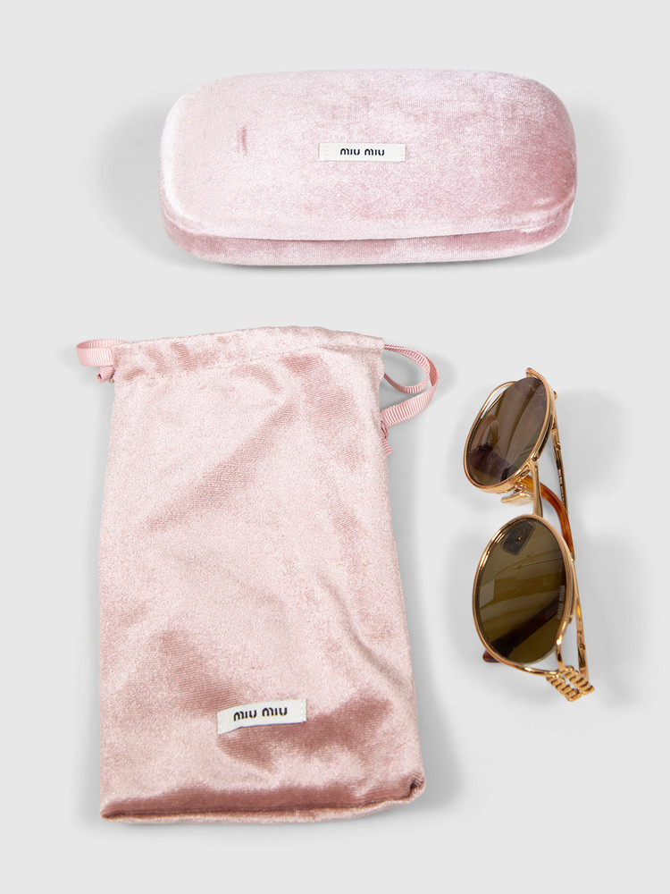 Miu Miu Gold Oval Logo Sunglasses