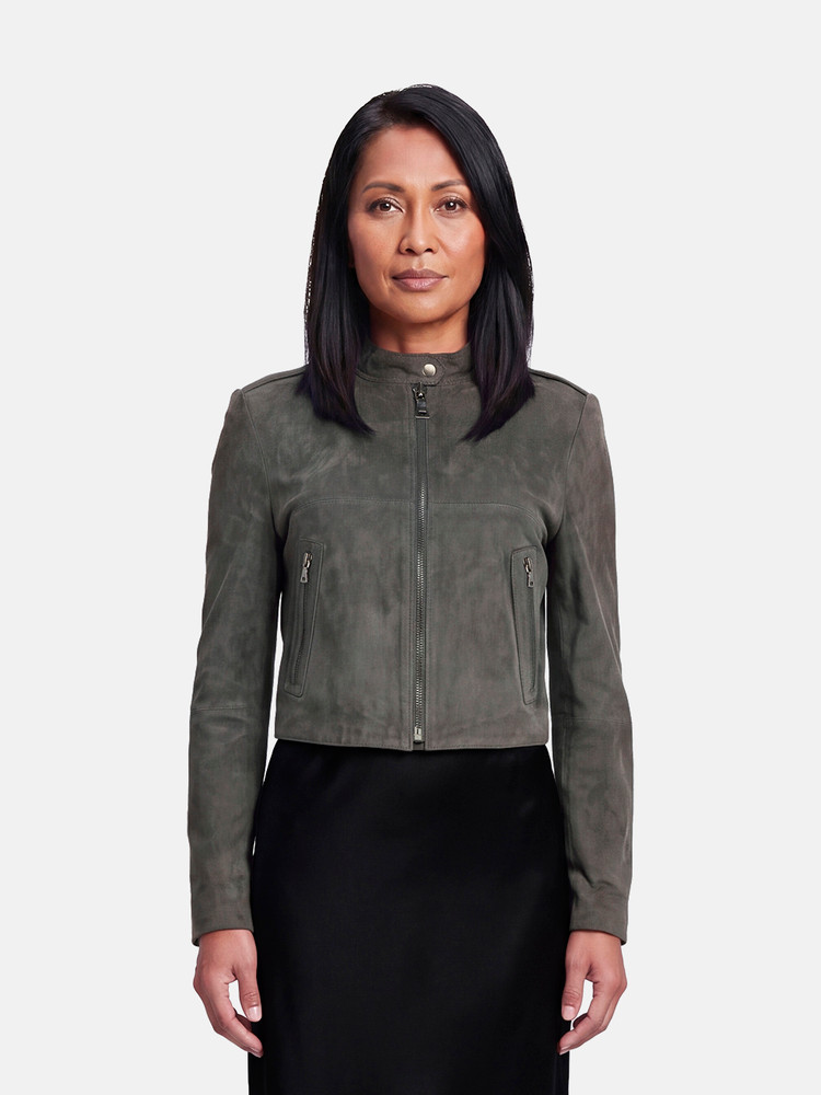 Theory Grey Suede Zip Up Jacket