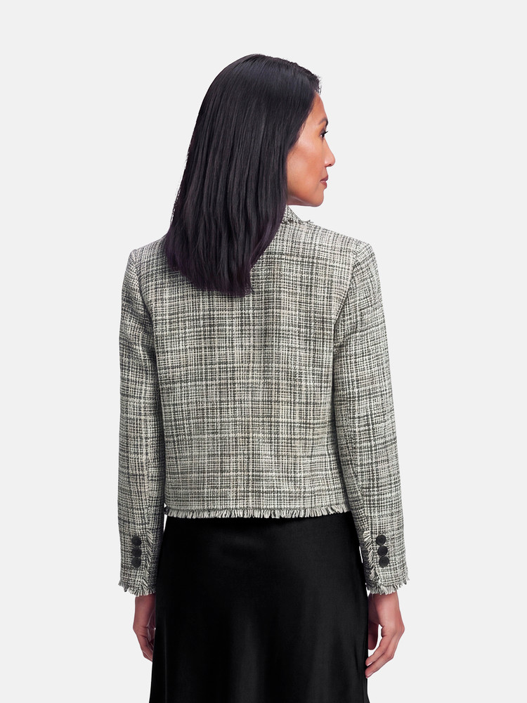 ME+EM Grey Tweed Fringed Jacket