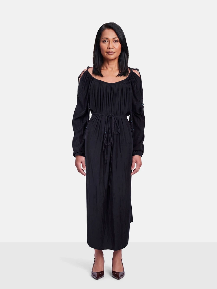 Lanvin Navy Belted Long Sleeve Dress