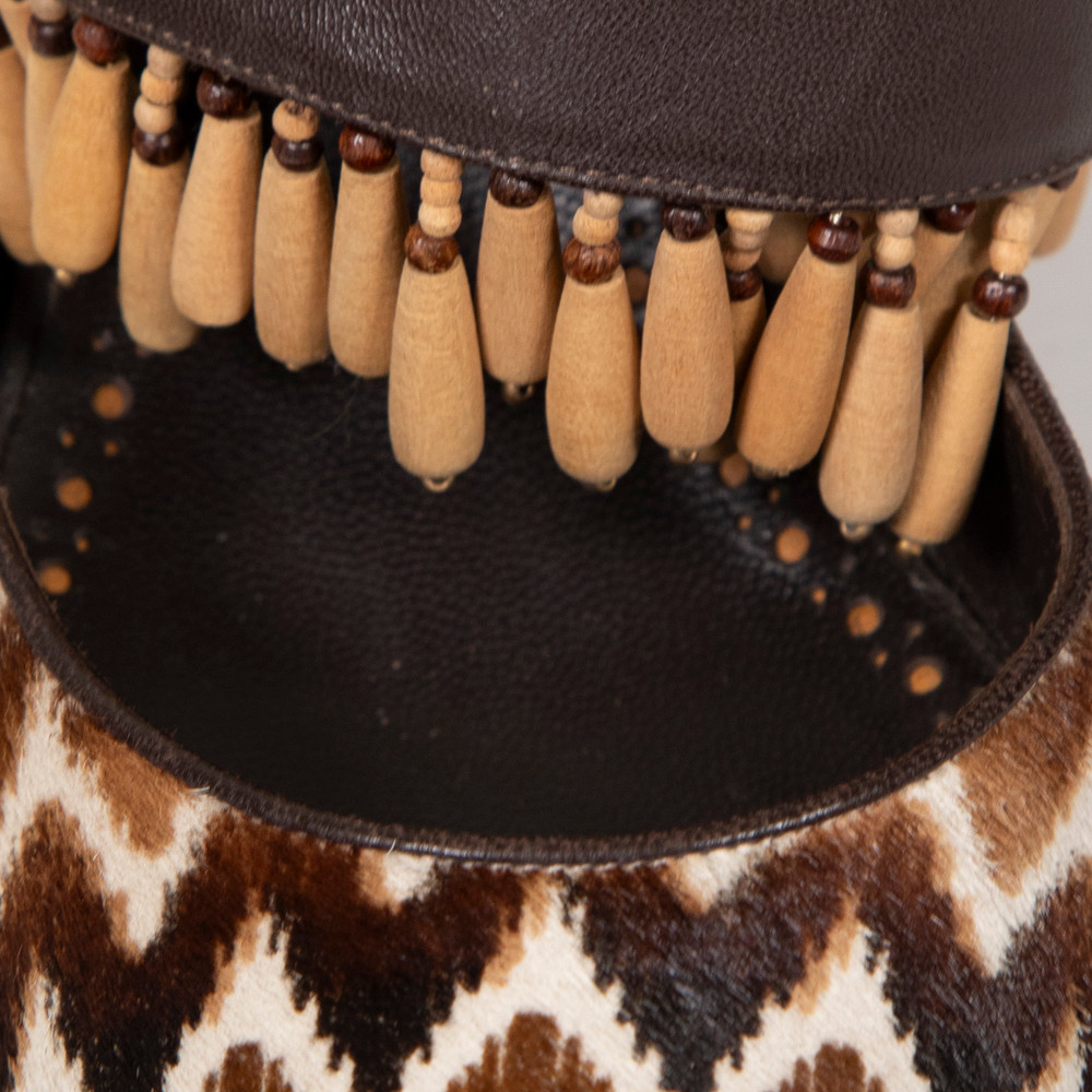 Manolo Blahnik Zig Zag Pony Hair Wood Charm Mules