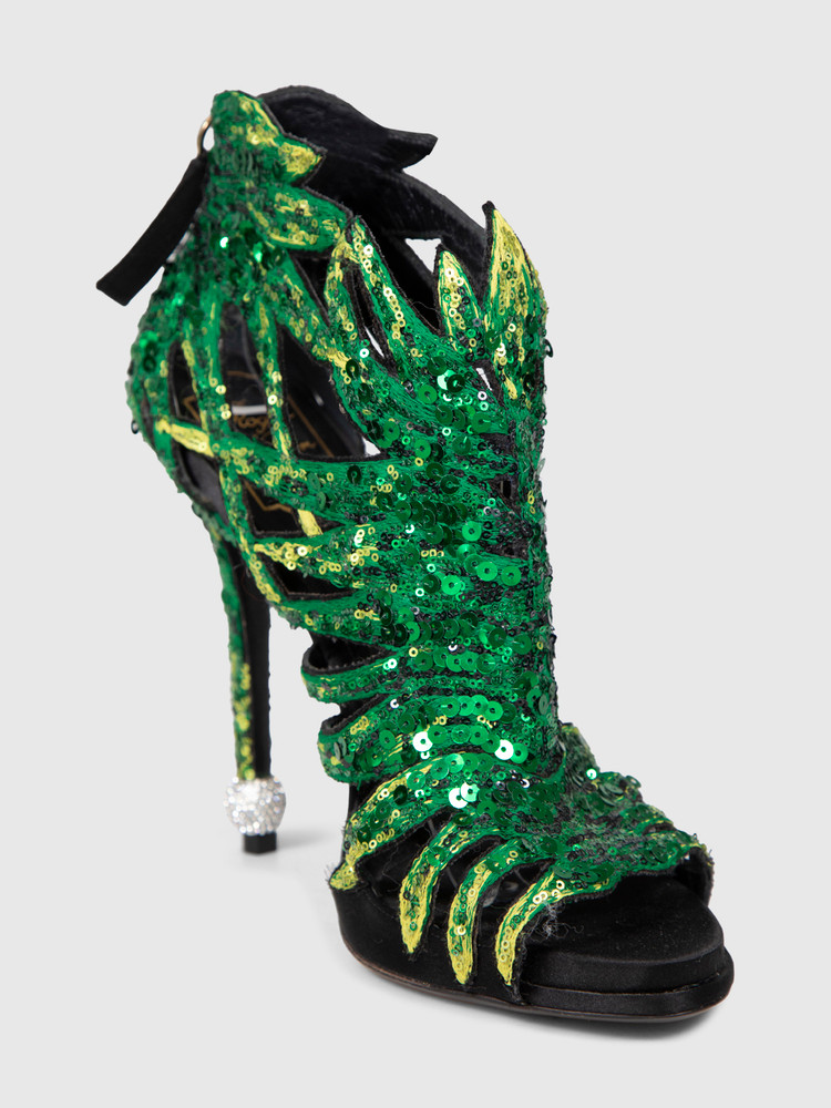 Roger Vivier Green Sequinned Cut Out Heels