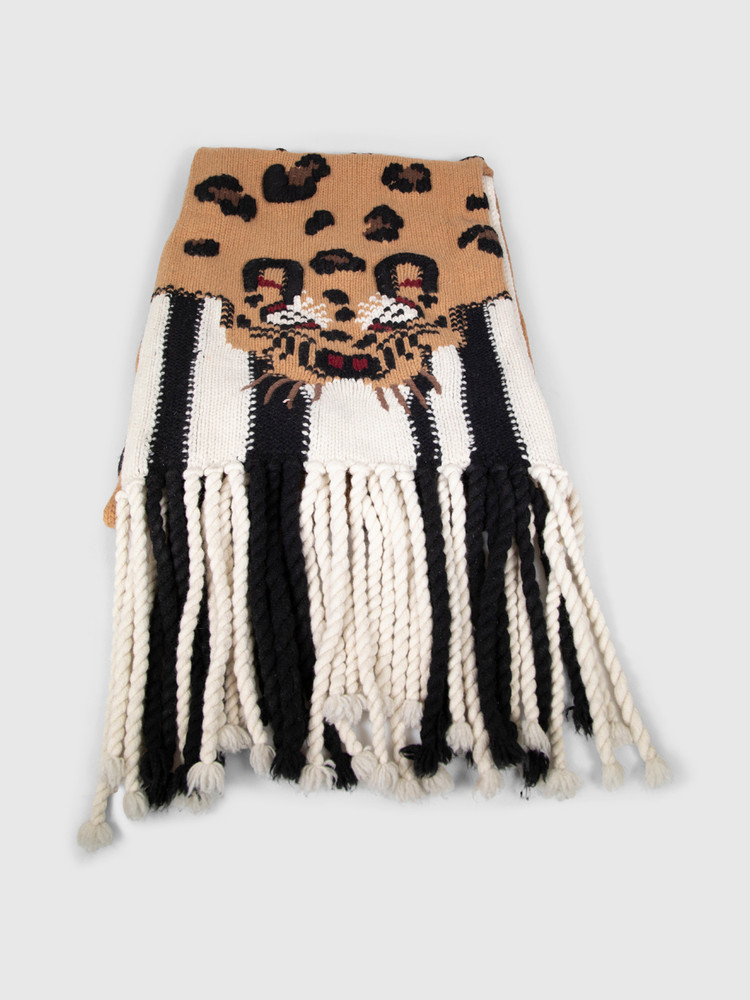 Joseph Leopard & Striped Cashmere Knit Scarf