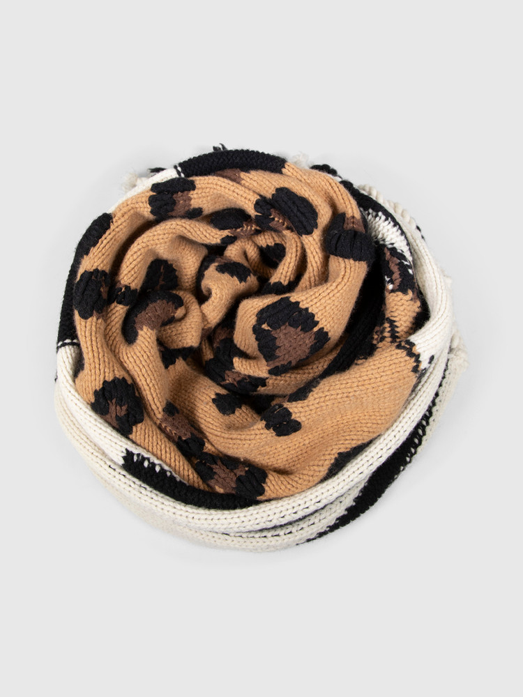 Joseph Leopard & Striped Cashmere Knit Scarf