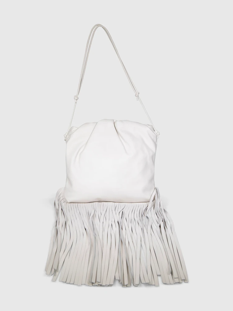 Bottega Veneta White Leather The Fringe Pouch Bag