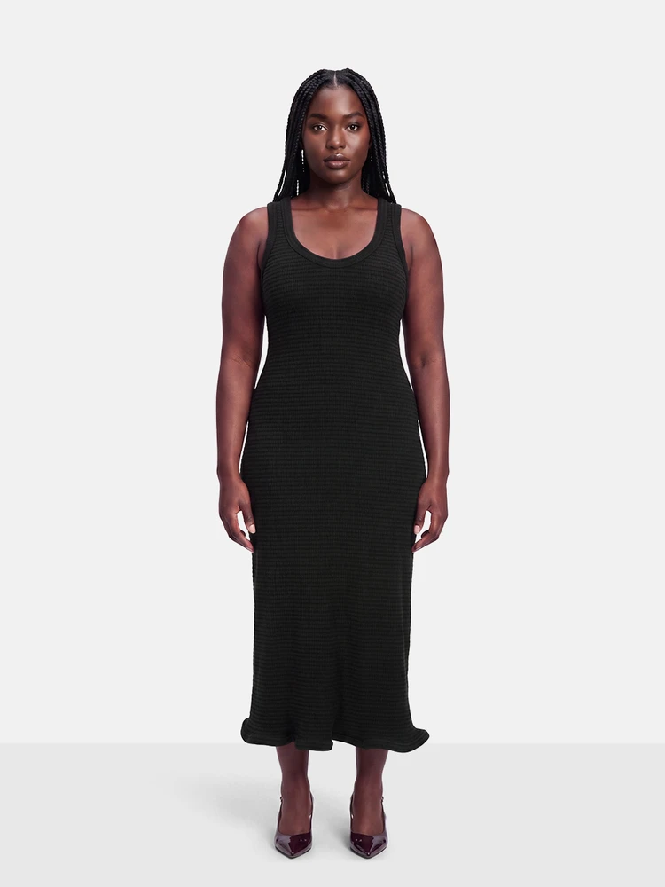 Jil Sander Black Sleeveless Ruched Midi Dress