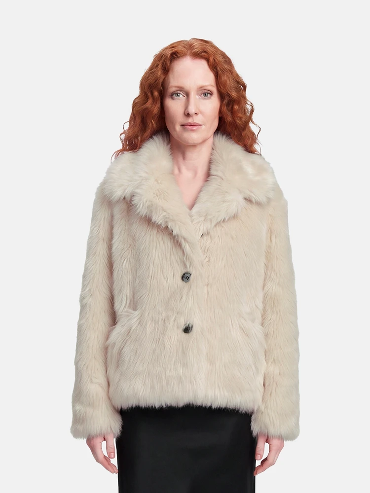 The Kooples Ecru Faux Fur Coat