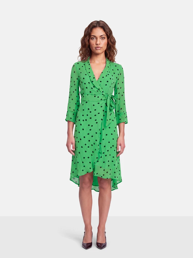 Ganni Green Polka Dot Wrap Dress