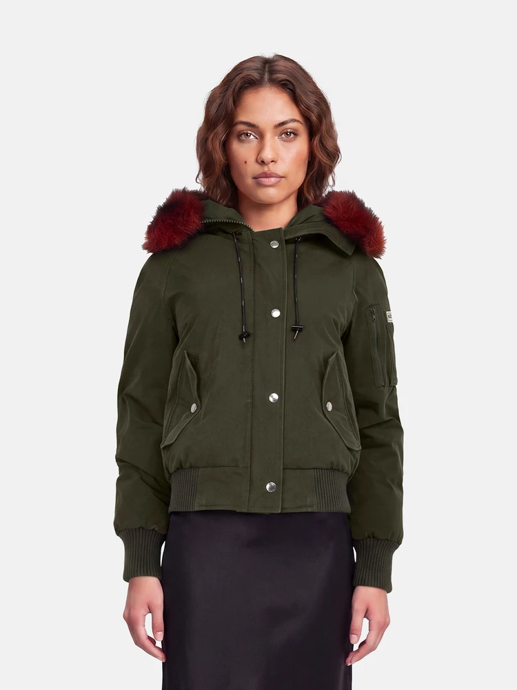 Kenzo Khaki Fur Trim Hooded Down Jacket