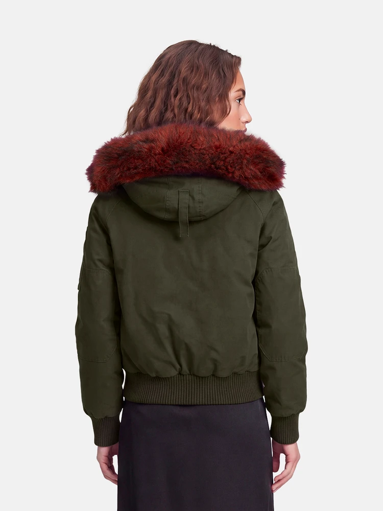 Kenzo Khaki Fur Trim Hooded Down Jacket