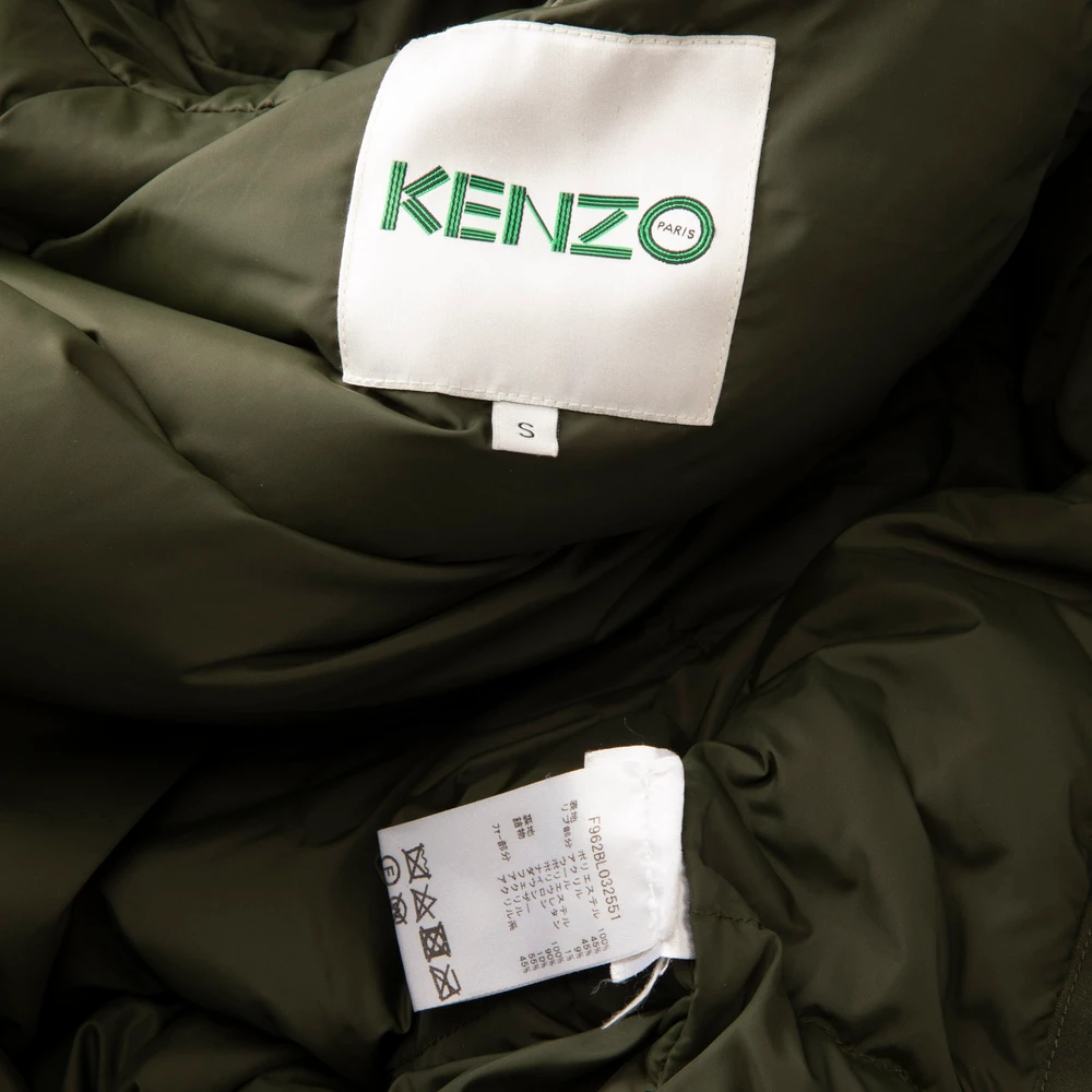 Kenzo Khaki Fur Trim Hooded Down Jacket