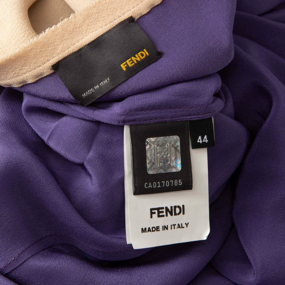Fendi Beige & Purple Silk Belted Dress