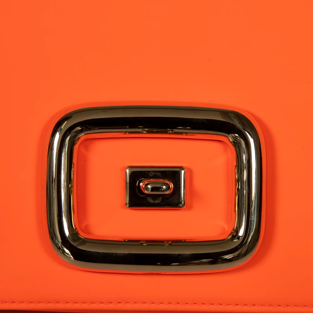 Roger Vivier Neon Orange Viv’ Choc Leather Bag