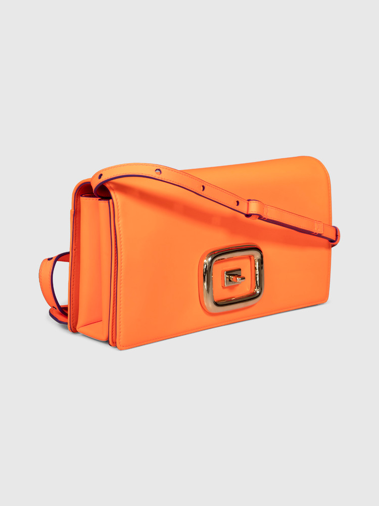 Roger Vivier Neon Orange Viv’ Choc Leather Bag