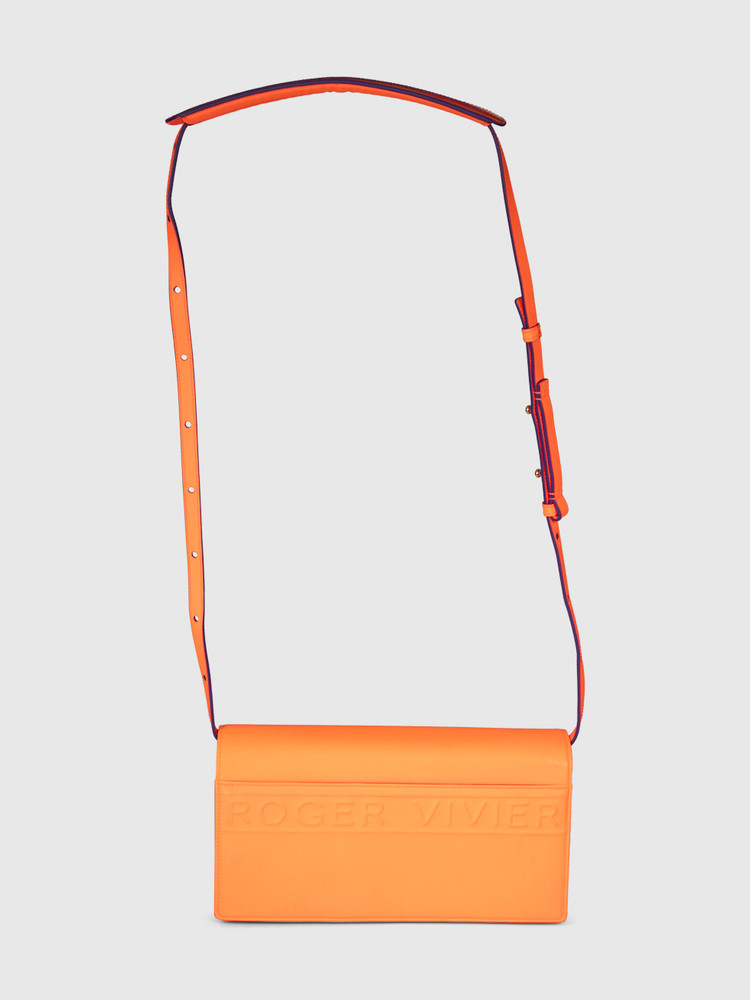 Roger Vivier Neon Orange Viv’ Choc Leather Bag