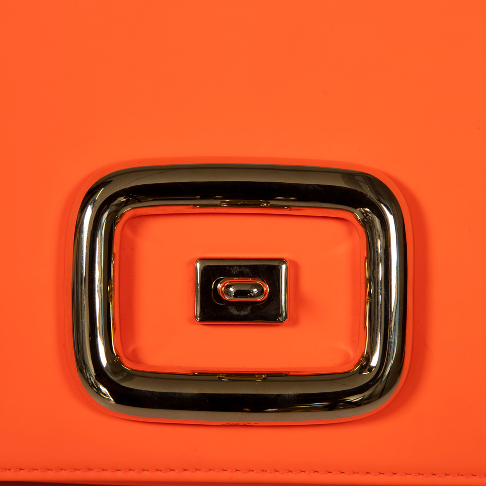 Roger Vivier Neon Orange Viv’ Choc Leather Bag