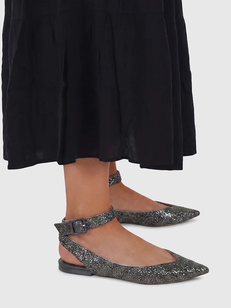 Jimmy Choo Black Glitter Point Toe Lou Flats