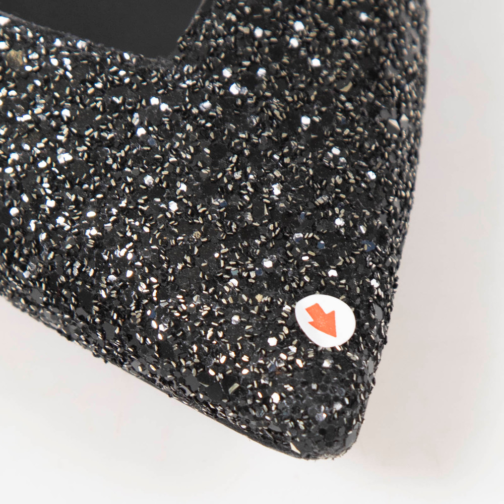 Jimmy Choo Black Glitter Point Toe Lou Flats