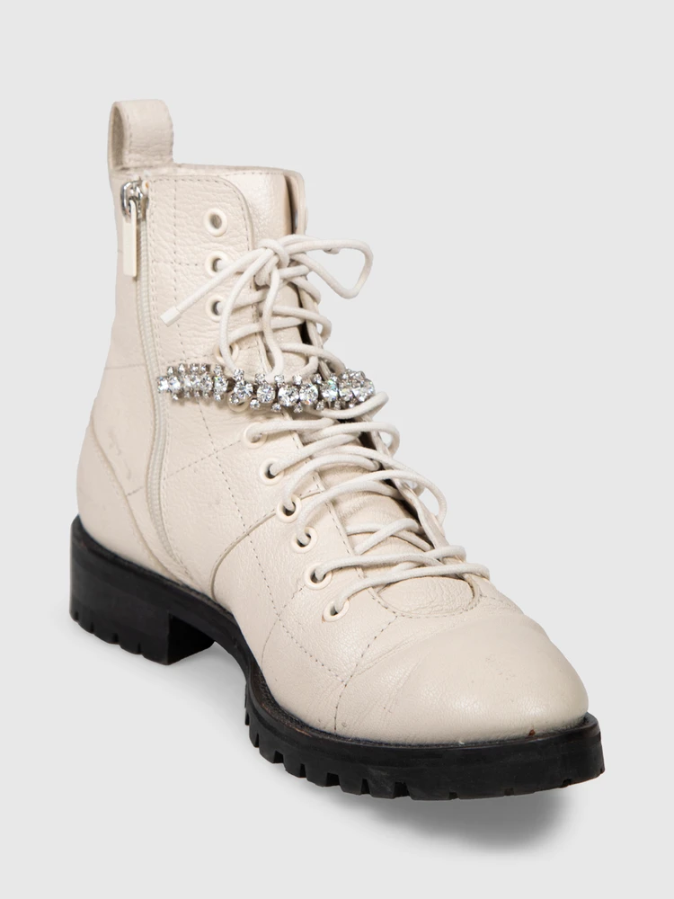 Jimmy Choo Beige Leather Cruz Combat Boots