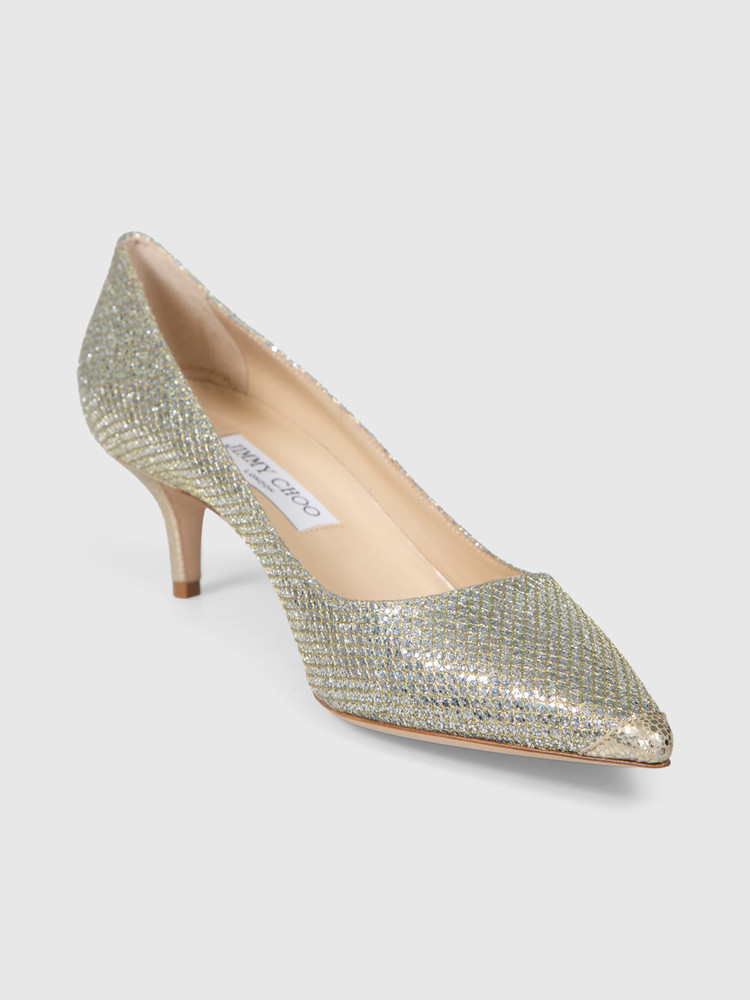 Jimmy Choo Silver Glitter Aza Pumps