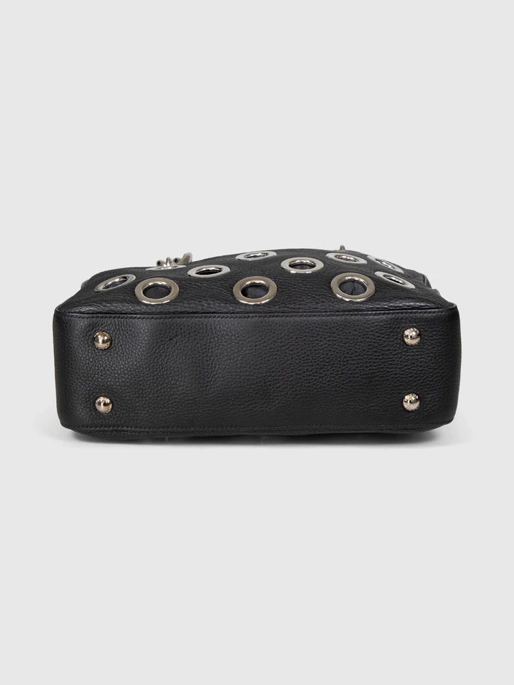 Prada Black Leather Vitello Daino Grommet Bag