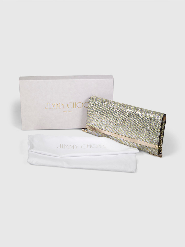 Jimmy Choo Silver Glitter Milla Clutch Bag