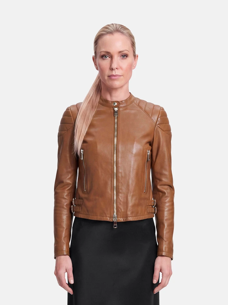 Gucci Brown Leather Quilted Shoulder Jacket