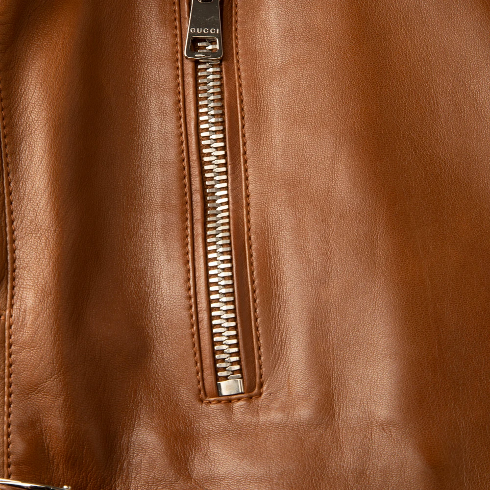 Gucci Brown Leather Quilted Shoulder Jacket