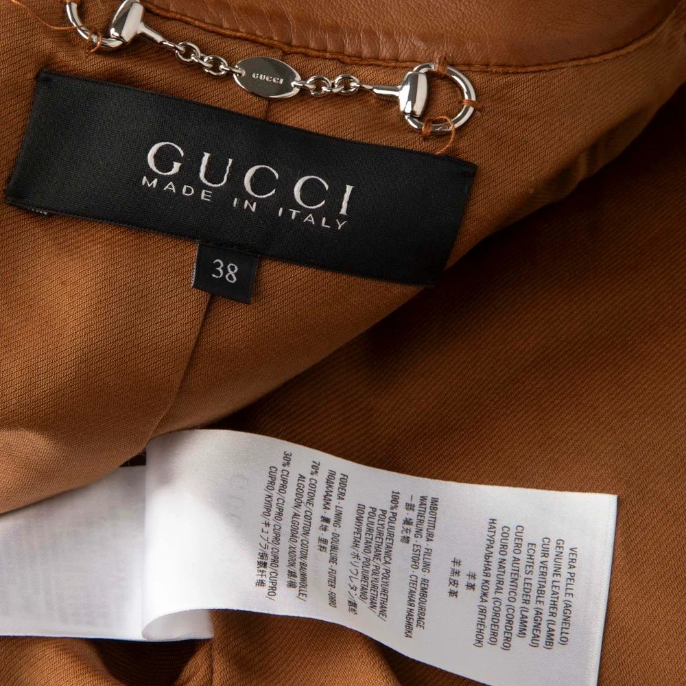 Gucci Brown Leather Quilted Shoulder Jacket