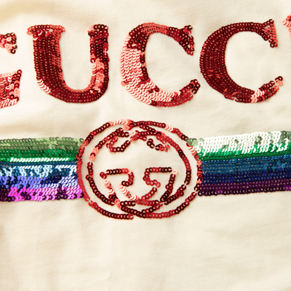 Gucci Ecru Rainbow Sequin Logo T-Shirt